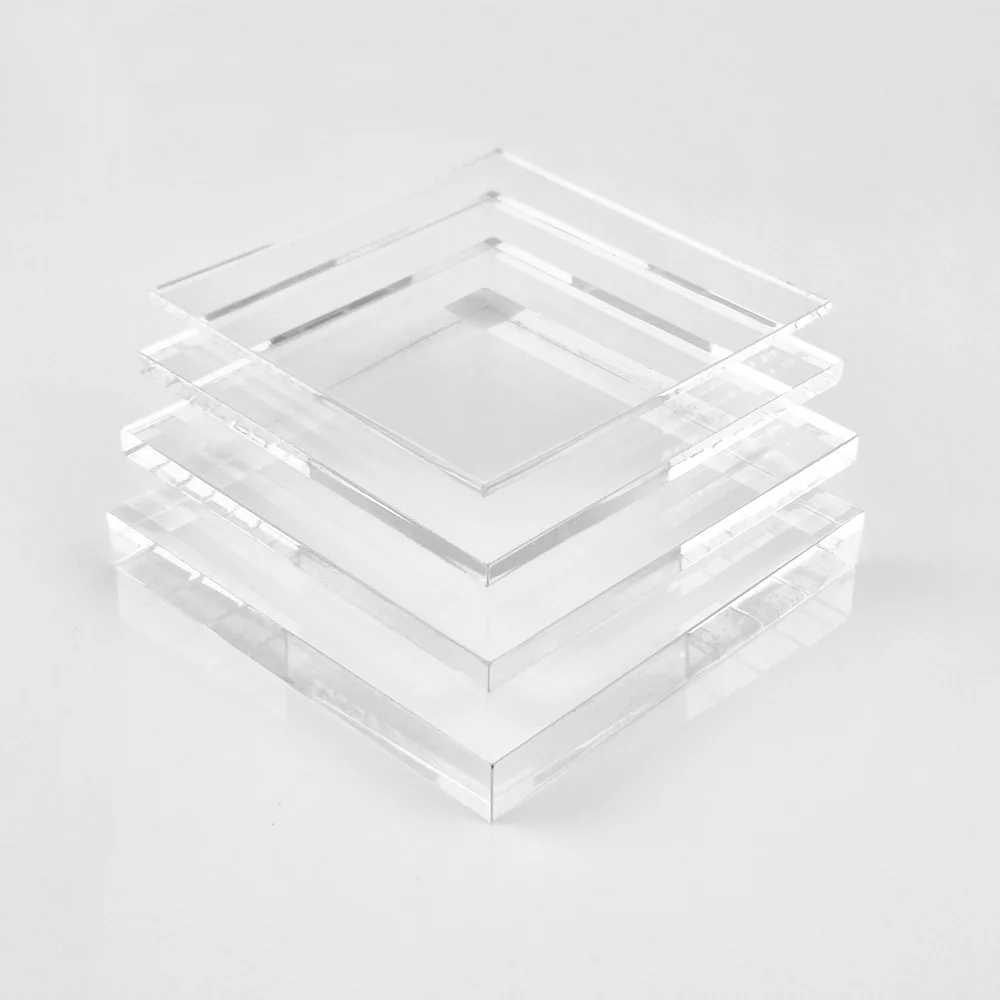 Clear acrylic perspex sheet stacked on top of each other, creating a transparent and orderly arrangement.
