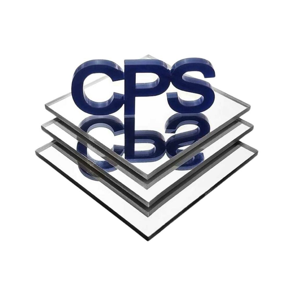 A stack of mirrored polycarbonate sheets with CPS on top.