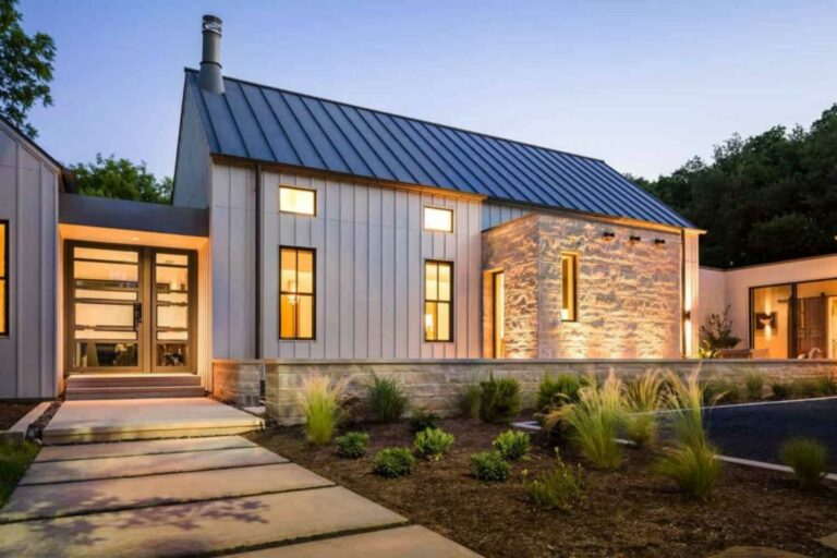 A modern house with a twinwall polycarbonate roof.