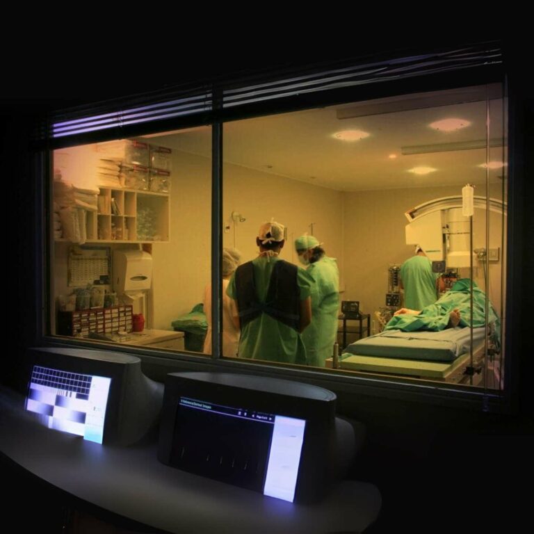 A two way mirror used in an operating theatre.