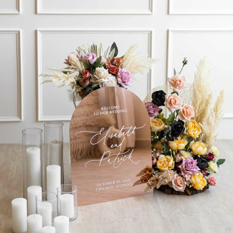 A sign made form rose gold mirrored sheet.